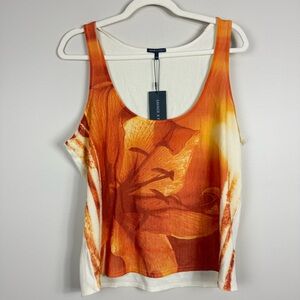 Savage X Fenty Ribbed Scoop Tank Top Women 2X Orange White Floral Gorpcore Shirt
